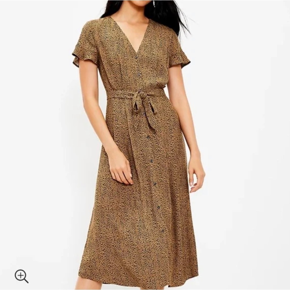 LOFT Leopard Print V-Neck Button Down Shirt Dress